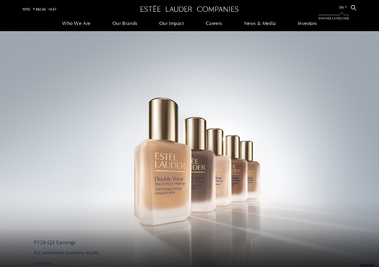 Screenshot of the Estee Lauder Companies official corporate website homepage