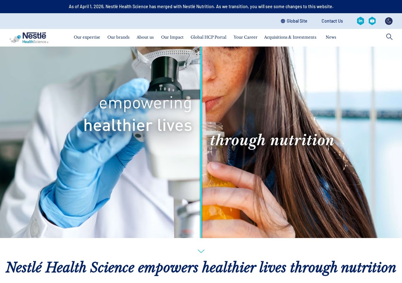 Screenshot of the Nestle Health Science official corporate website