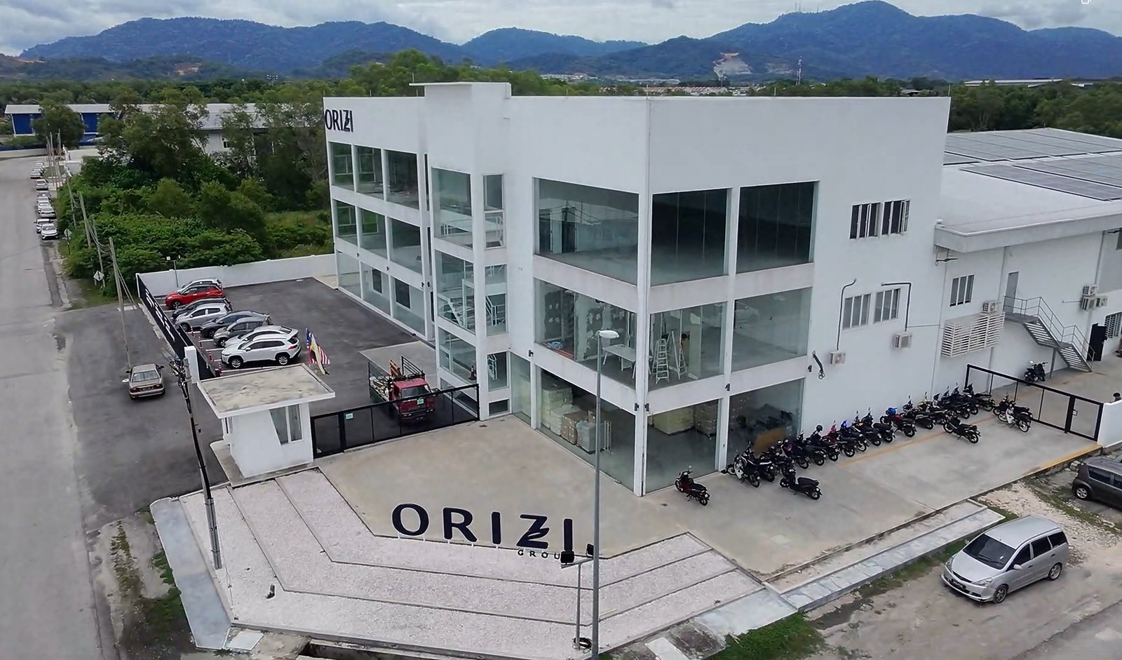 Aerial view of ORIZI Group multi-storey manufacturing and office building