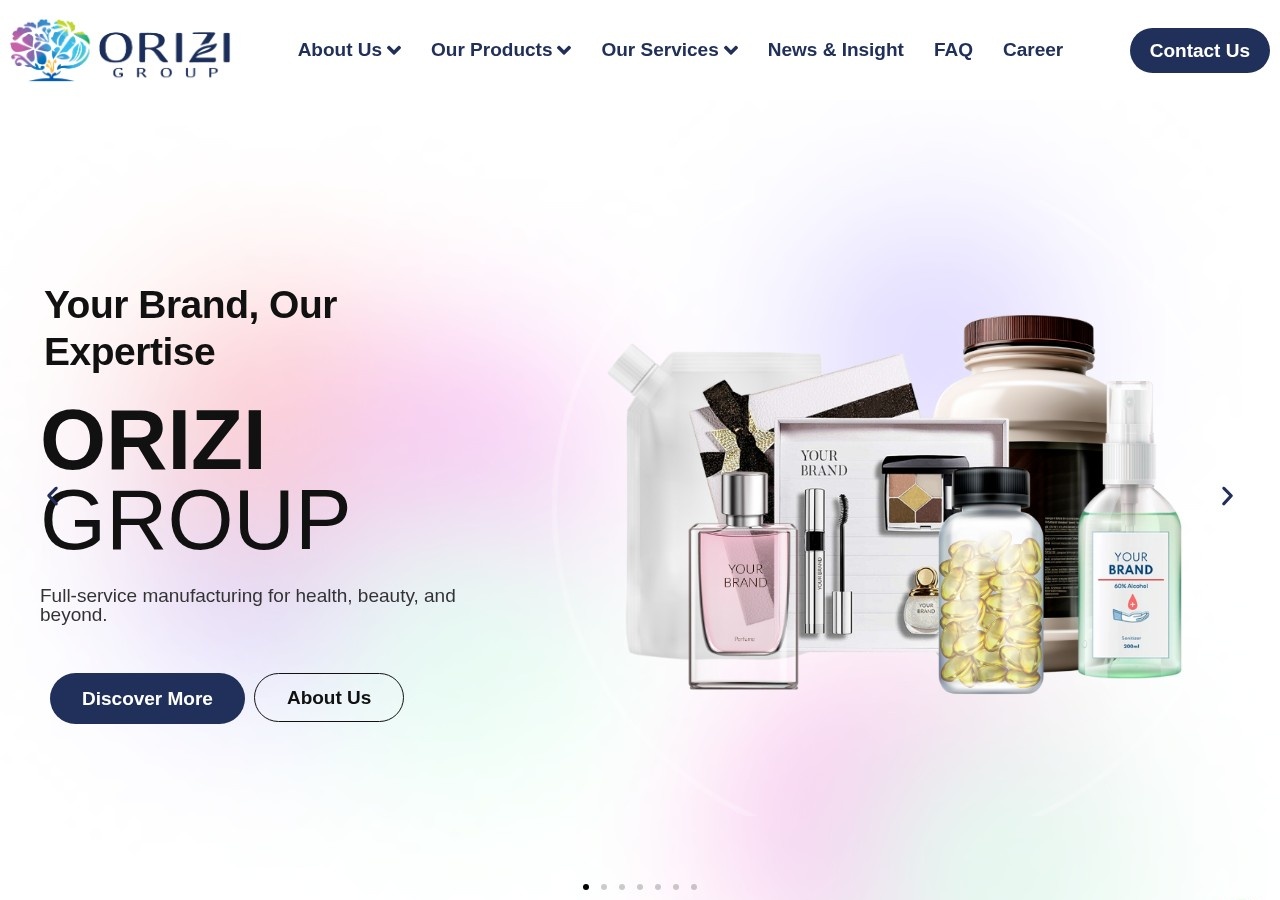 Screenshot of the ORIZI Group official corporate website