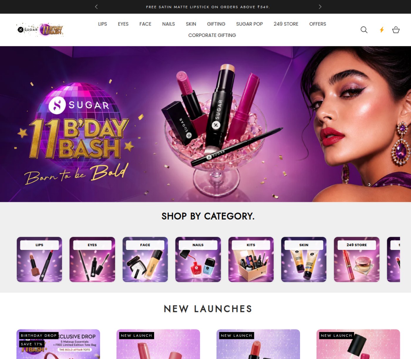 the SUGAR Cosmetics official website