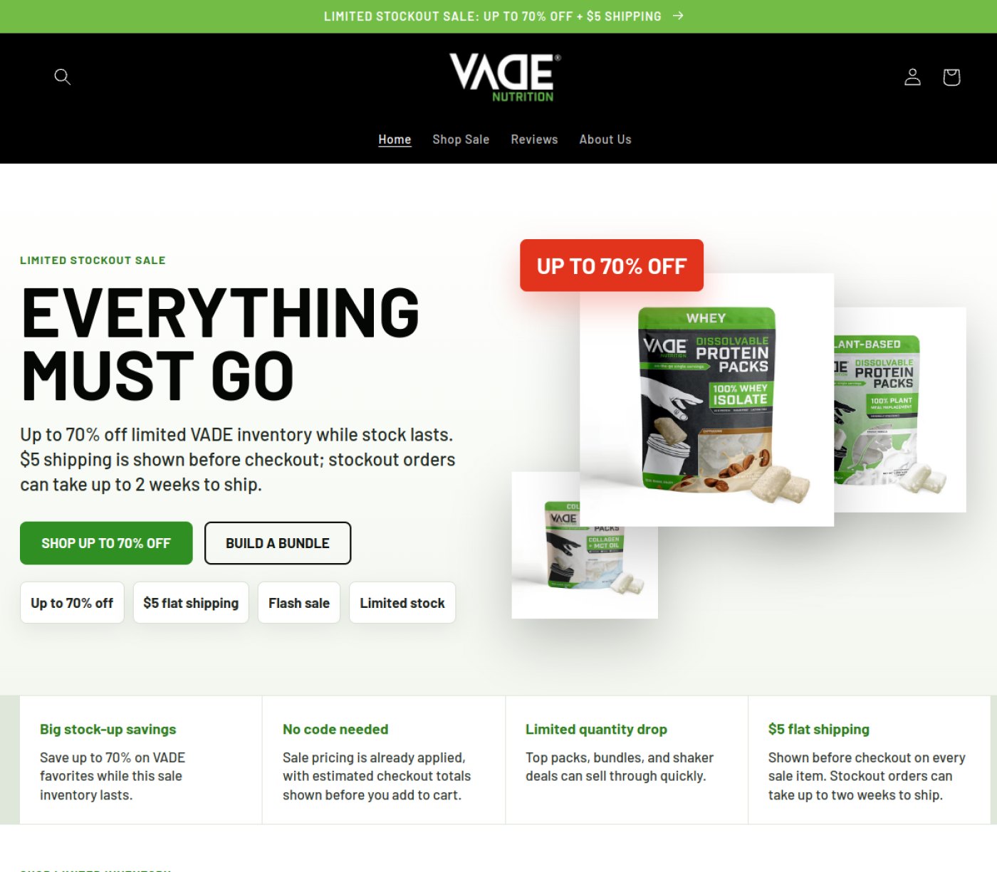 the VADE Nutrition official website