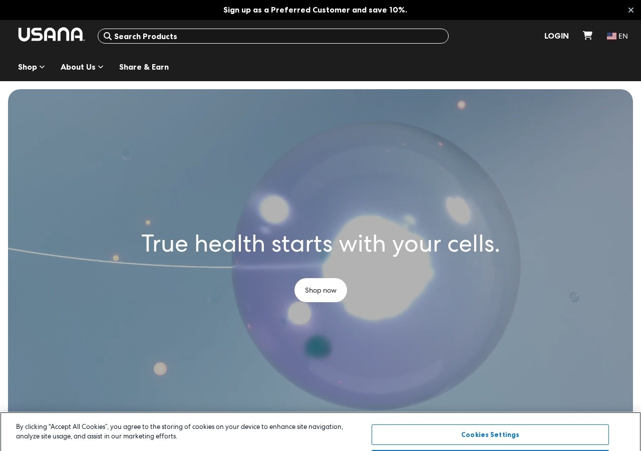 Screenshot of the USANA Health Sciences official corporate website