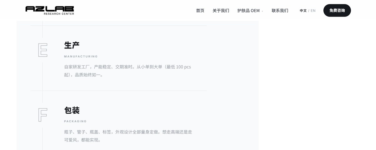 AZ Lab Research Center Chinese website stating a minimum order of 100 pcs