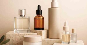 Perfume and skincare bottles from the cover of Eng Kah Corporation Berhad Annual Report 2025
