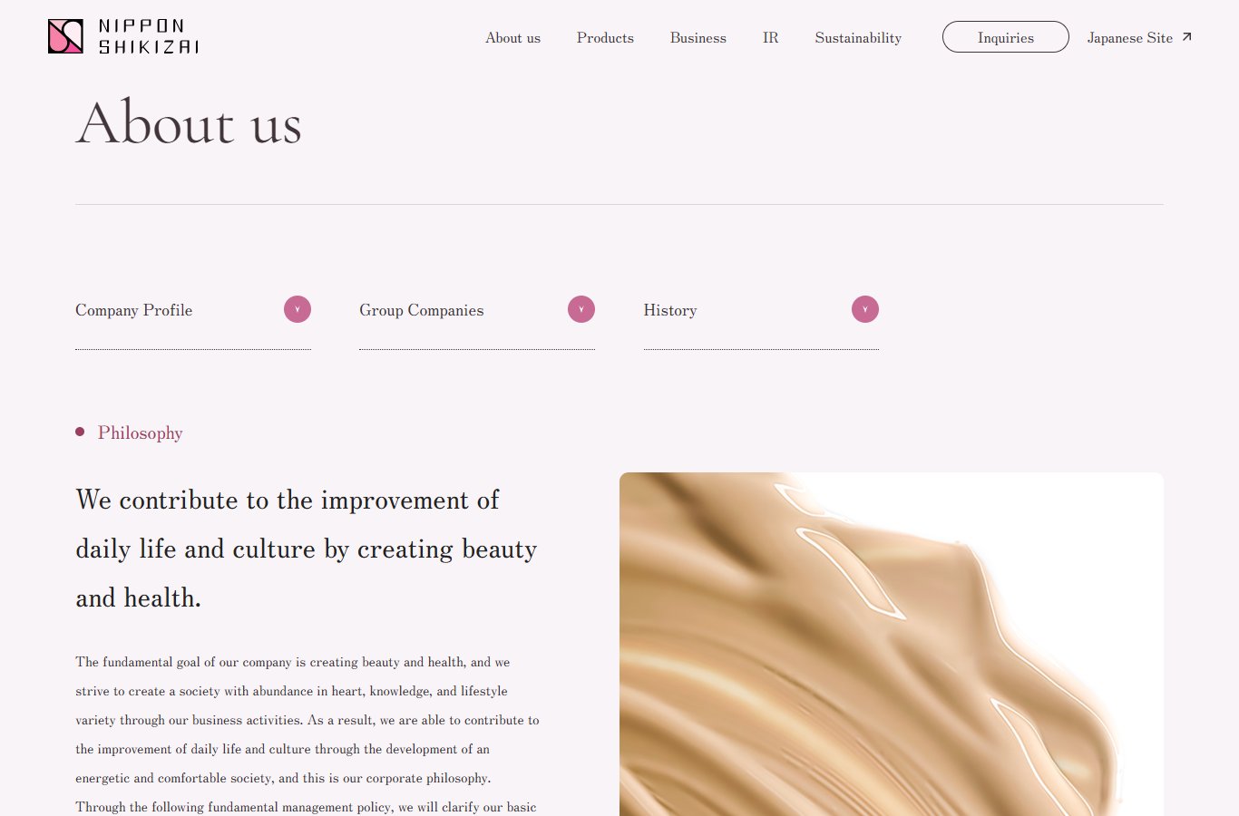 Nippon Shikizai official English About us page