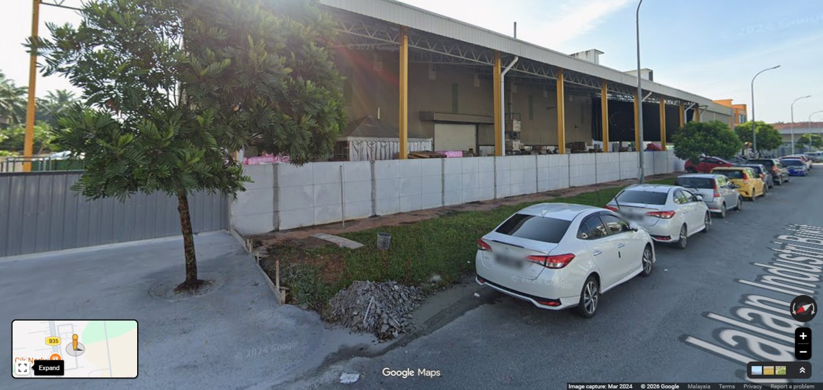 Street View of the OTC Cosmetic Industries factory along Jalan Industri Bukit Badong 3 in Ijok, Selangor
