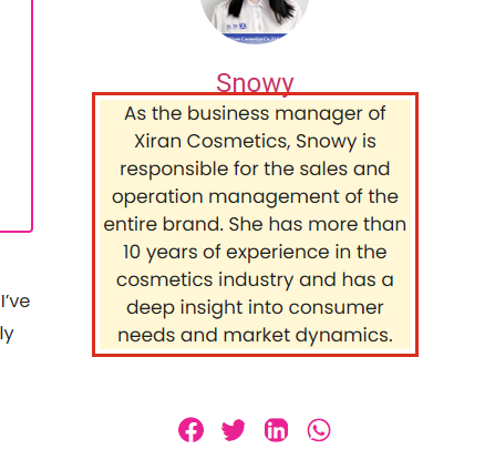 Byline on the ranking identifying the writer as the business manager of Xiran Cosmetics
