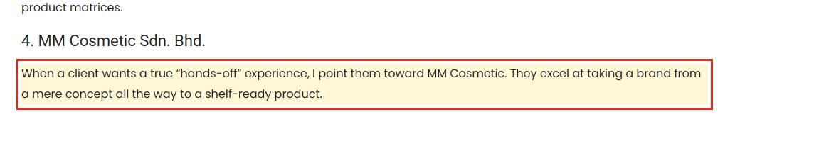 Screenshot of the same list saying I point them toward MM Cosmetic