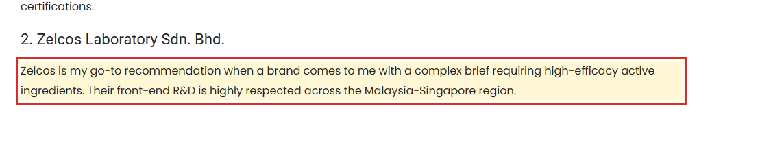Screenshot of a Top 10 Malaysia list saying Zelcos is my go-to recommendation, published on a Guangzhou manufacturer's website