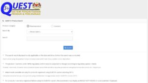 The NPRA QUEST3+ public product search page, where any cosmetic sold in Malaysia can be looked up by product, brand owner or manufacturer