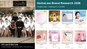 HerbaLine founders CK Low and Kim Low with their team in 2000, beside the Fleurgies skincare range on shophwg.com