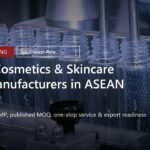 Cosmetics factory bottle filling line with the title Top 10 Cosmetics & Skincare OEM Manufacturers in ASEAN overlaid